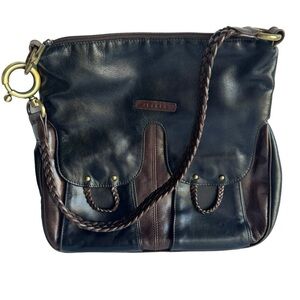 Joanel Faux Leather Shoulder Bag Black Brown Boho Braided Casual Purse VGUC